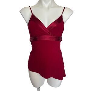 VTG Wet Seal y2k Coquette Babydoll Tank Top Tie Back Asymmetric Stretchy Red S